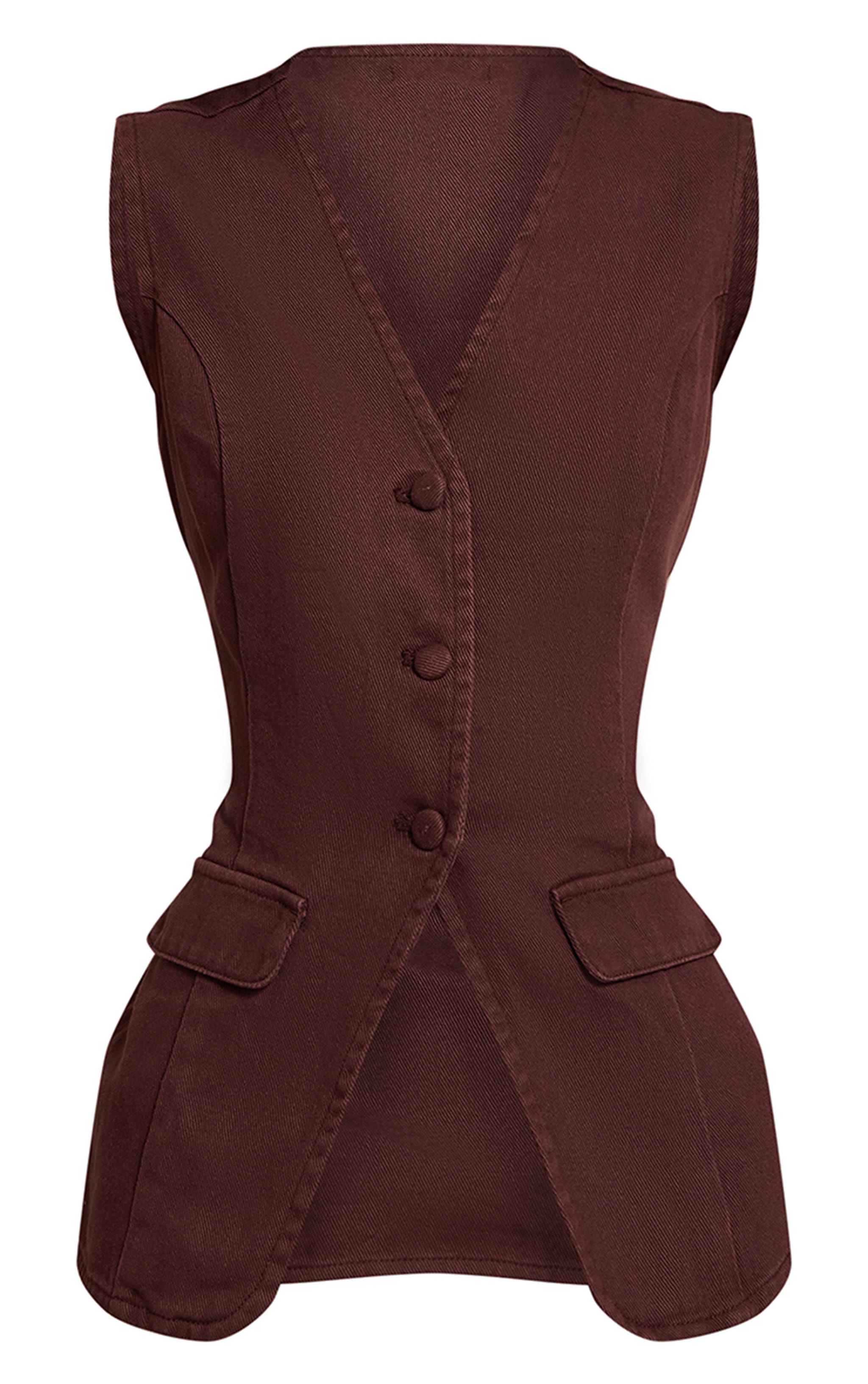 Chocolate Tailored Style Longline Denim Vest image 5