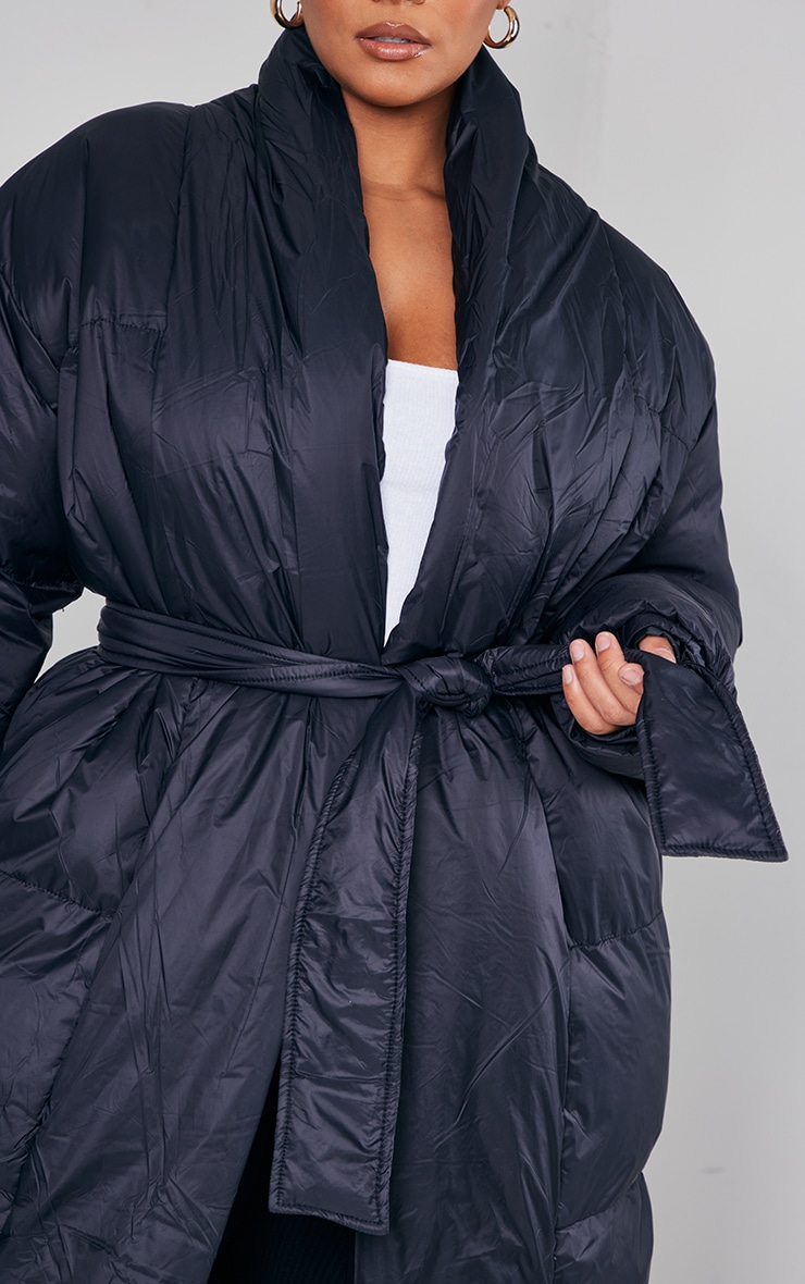  Plus Black Collar Puffer Maxi Coat image 4