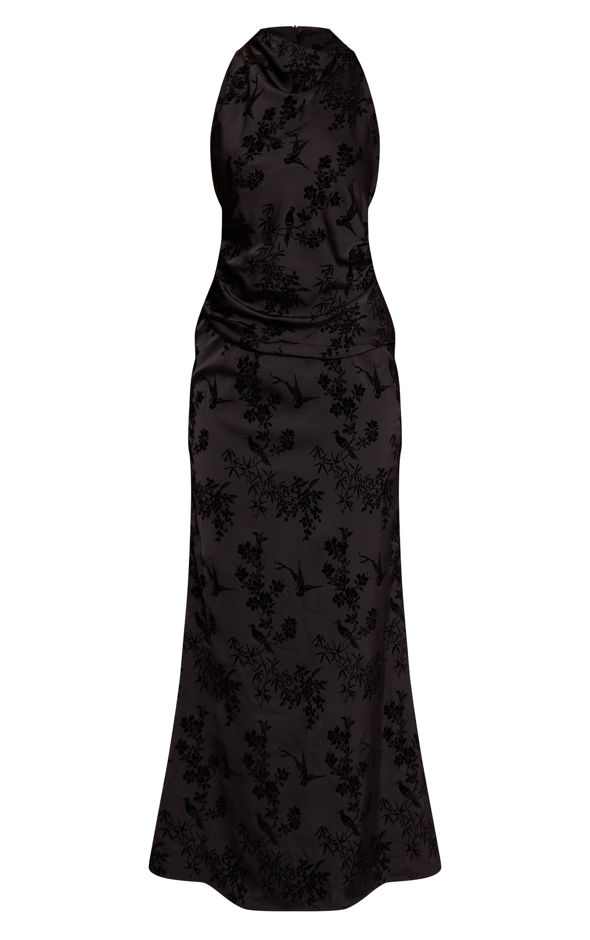 Black Floral Jacquard High Neck Maxi Dress image 5