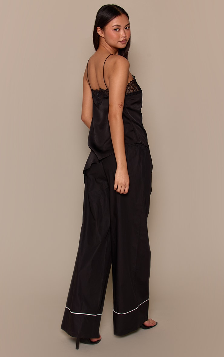 Black Contrast Piping Detail Wide Leg Pants image 3