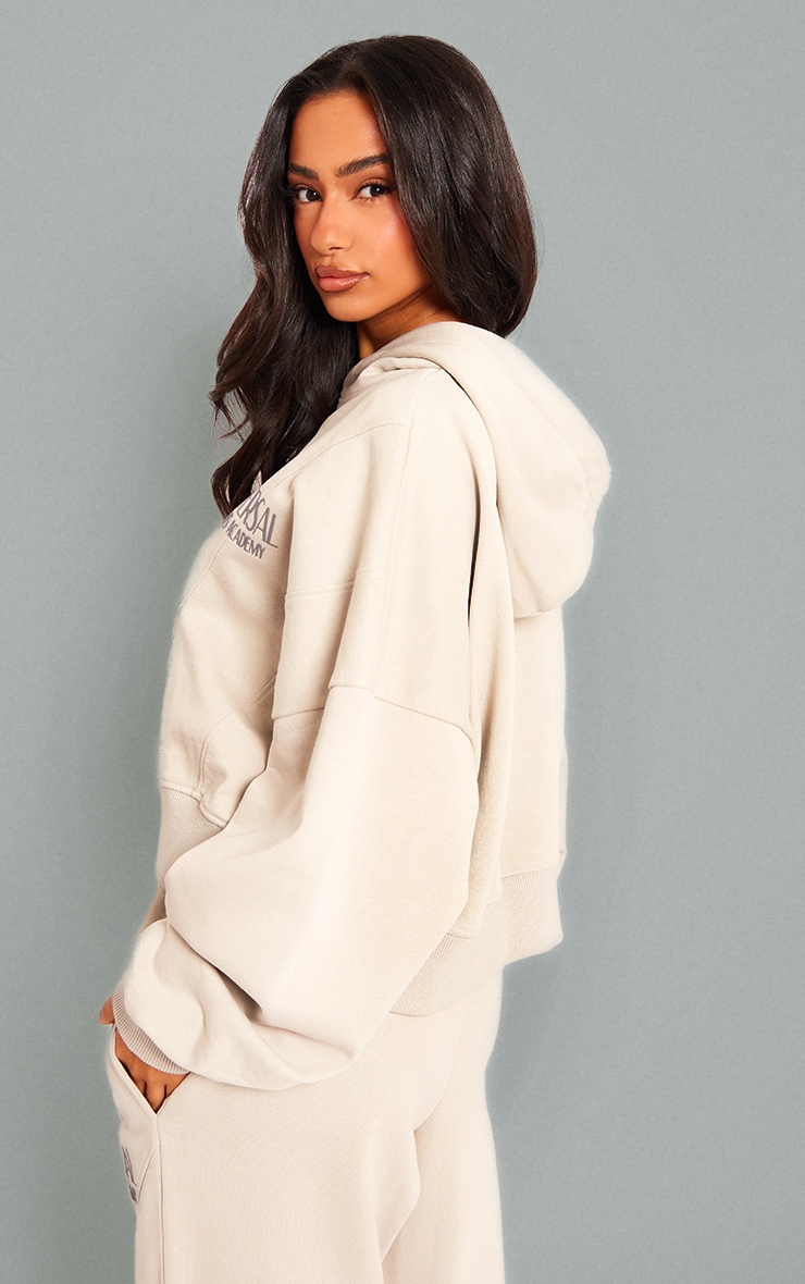 Premium Petite Grey Tonal Print Panelled Boxy Hoodie image 2