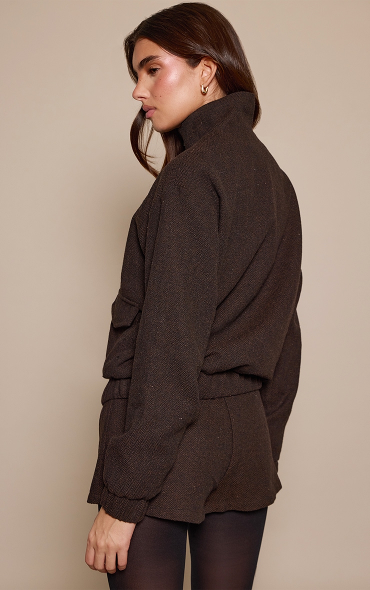 Brown Herringbone Placket Detail Jacket image 2