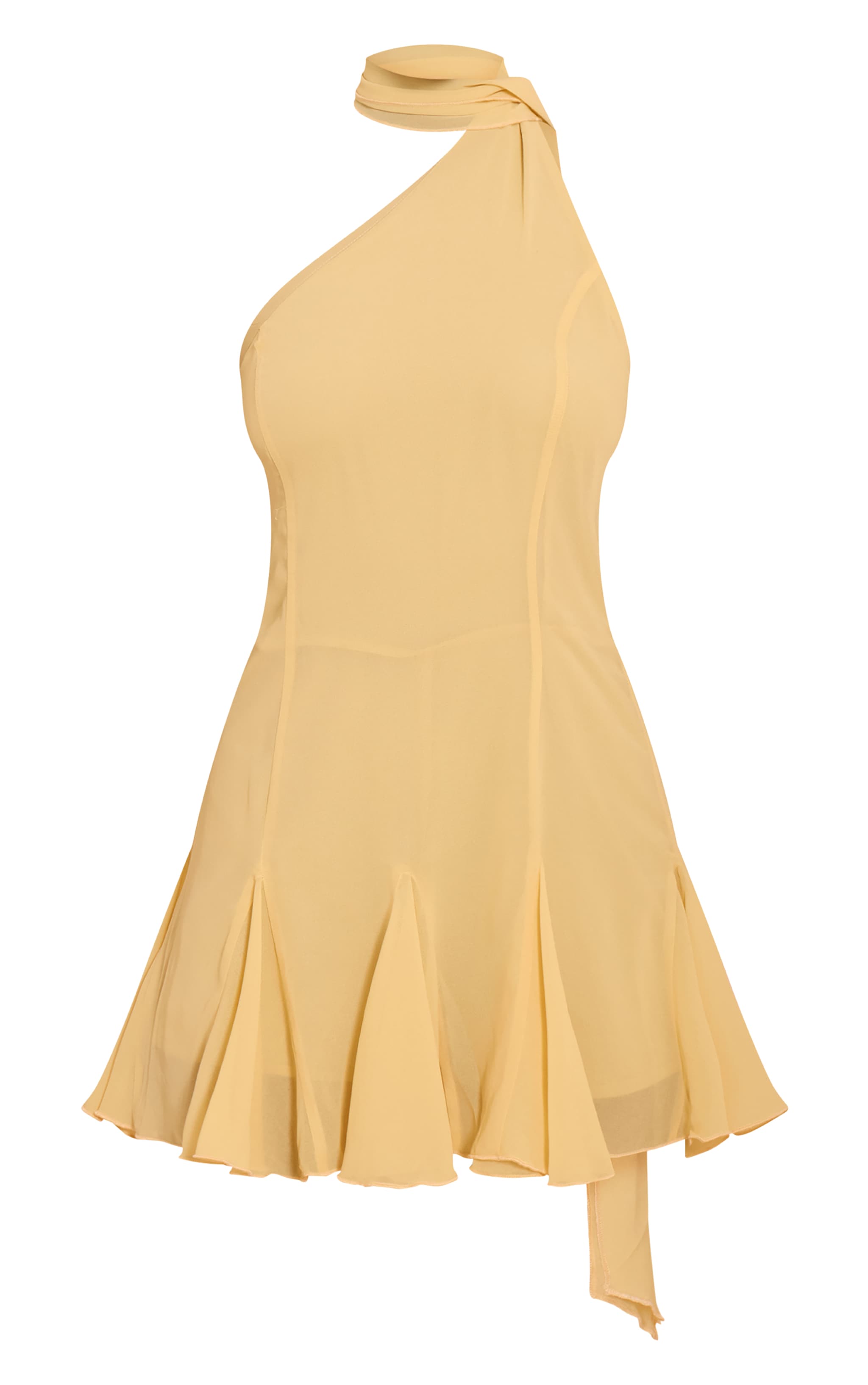 Yellow Chiffon Godet Neck Scarf Skort Playsuit image 5