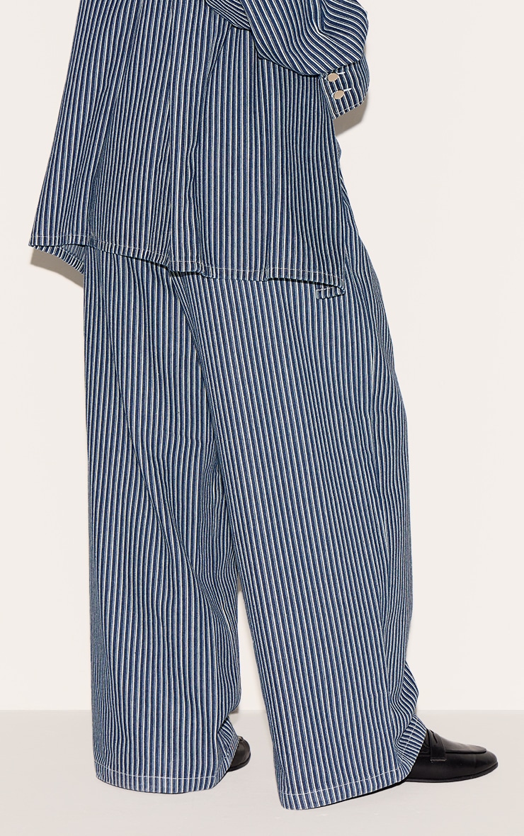 Plus Jean bleu à fines rayures et taille élastique image 3