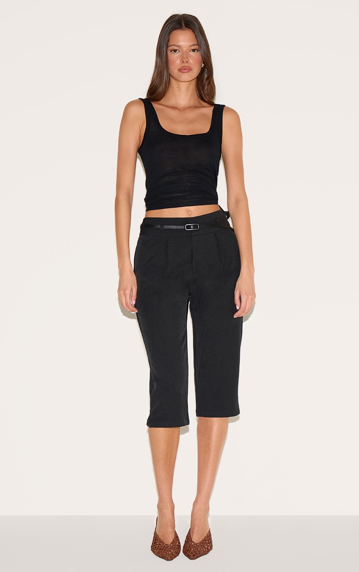 Pantalon capri tissé noir à ceinture image 2