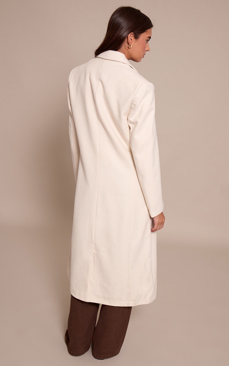 Manteau mi-long Crème à Boutonnage Simple Détail Coutures en effet laine image 2