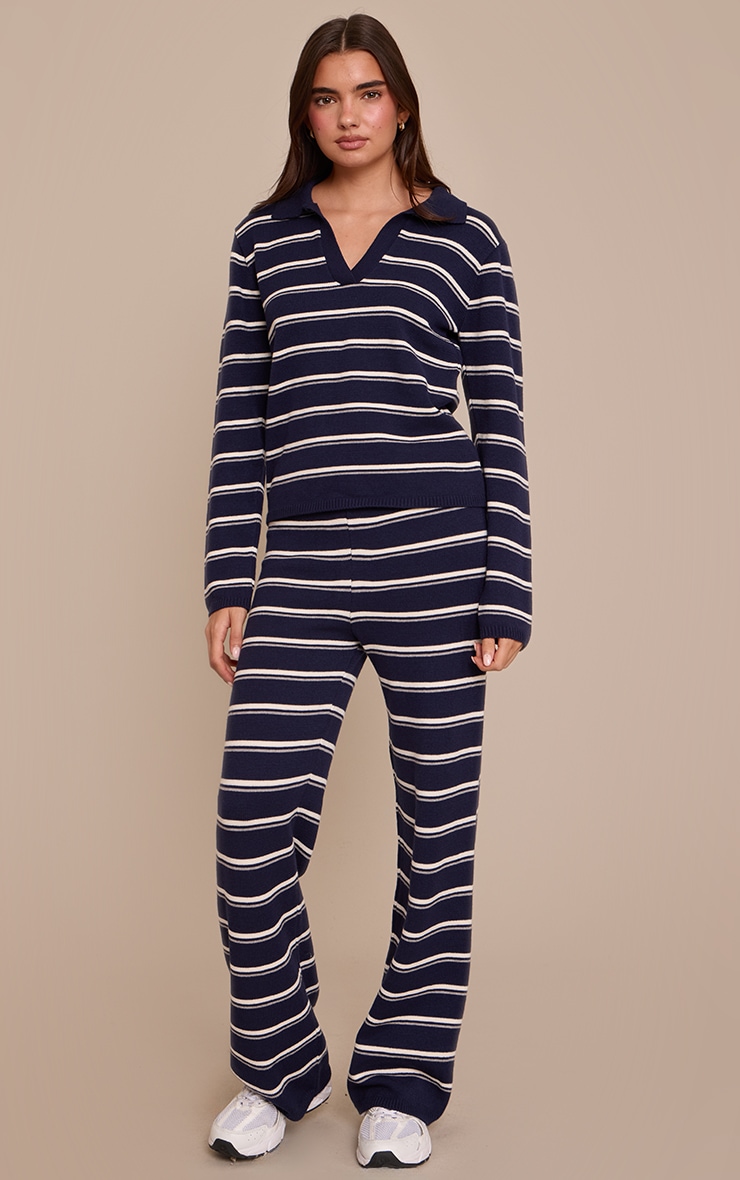 Navy Striped Rugby Knitted Top image 3