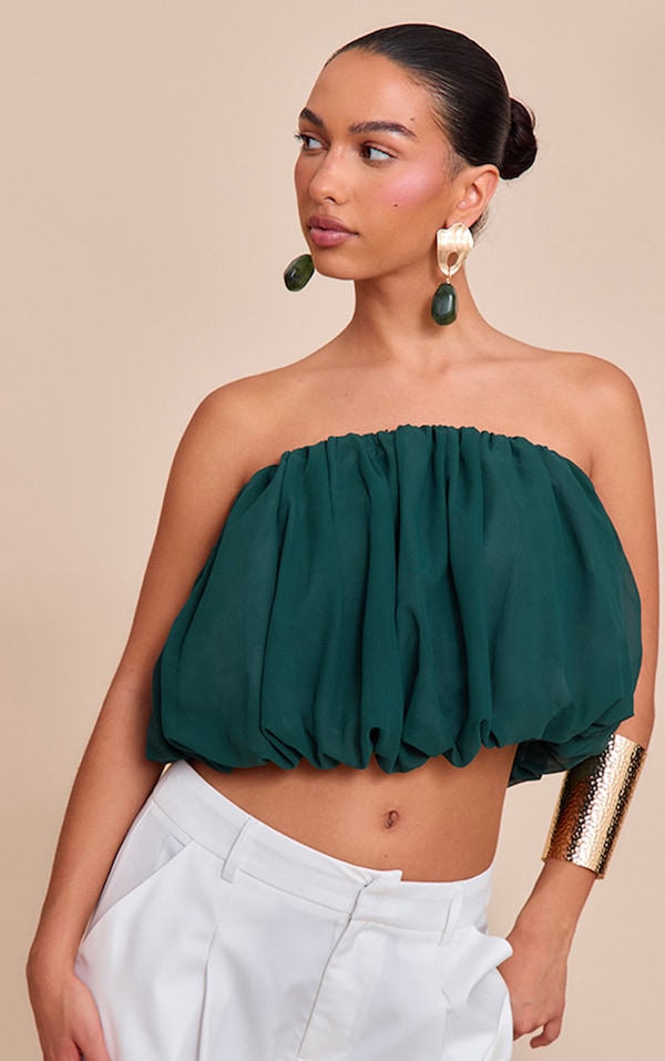 Bustier bouffant en mousseline de soie bleu sarcelle