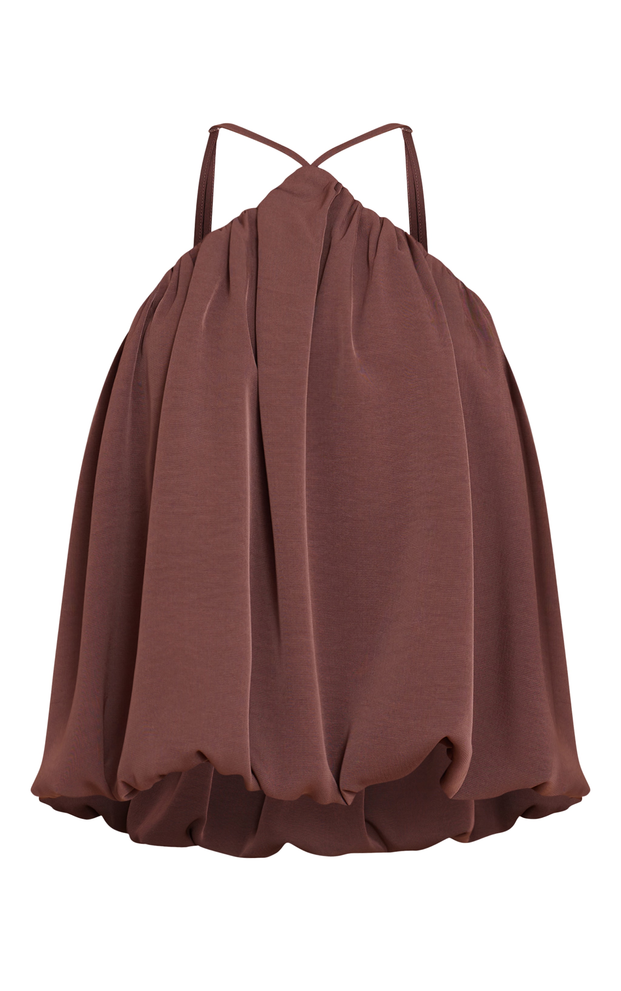 Mocha Chiffon Halter Neck Puff Ball Top image 5