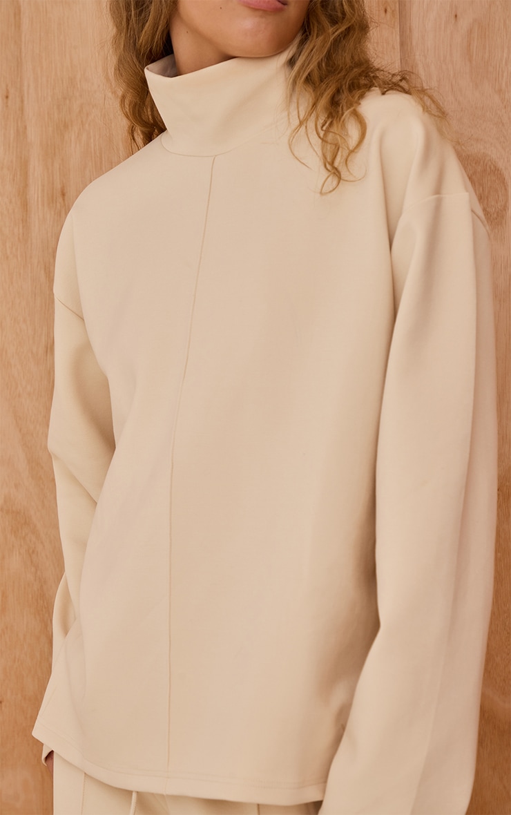 Cream Interlock Seam Funnel Neck Sweatshirt image 4