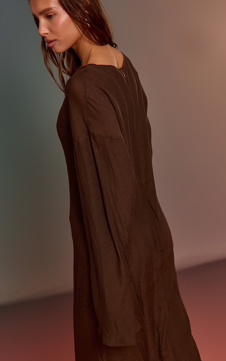 Espresso Linen Look Flute Sleeve Beach Maxi Dress image 2