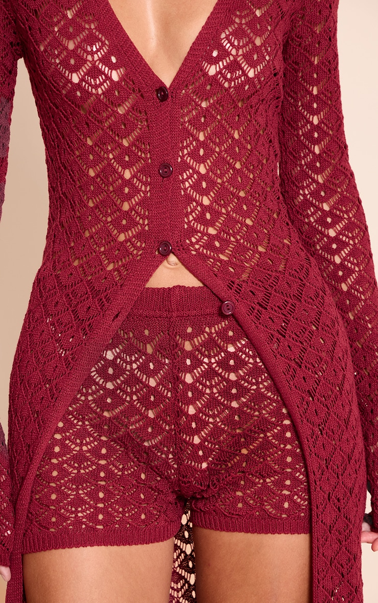 Wine Crochet Knit Mini Shorts image 5