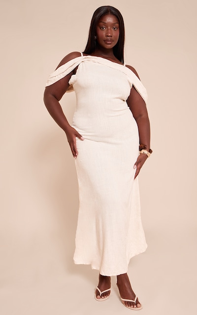 Plus Natural Textured Strappy Drape Detail Maxi Dress