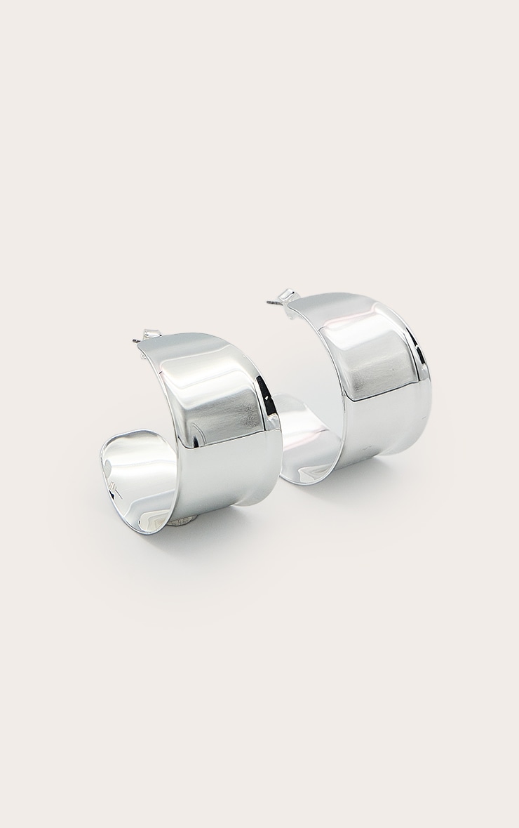 Silver Smooth Scooped Hoop Earrings image 2