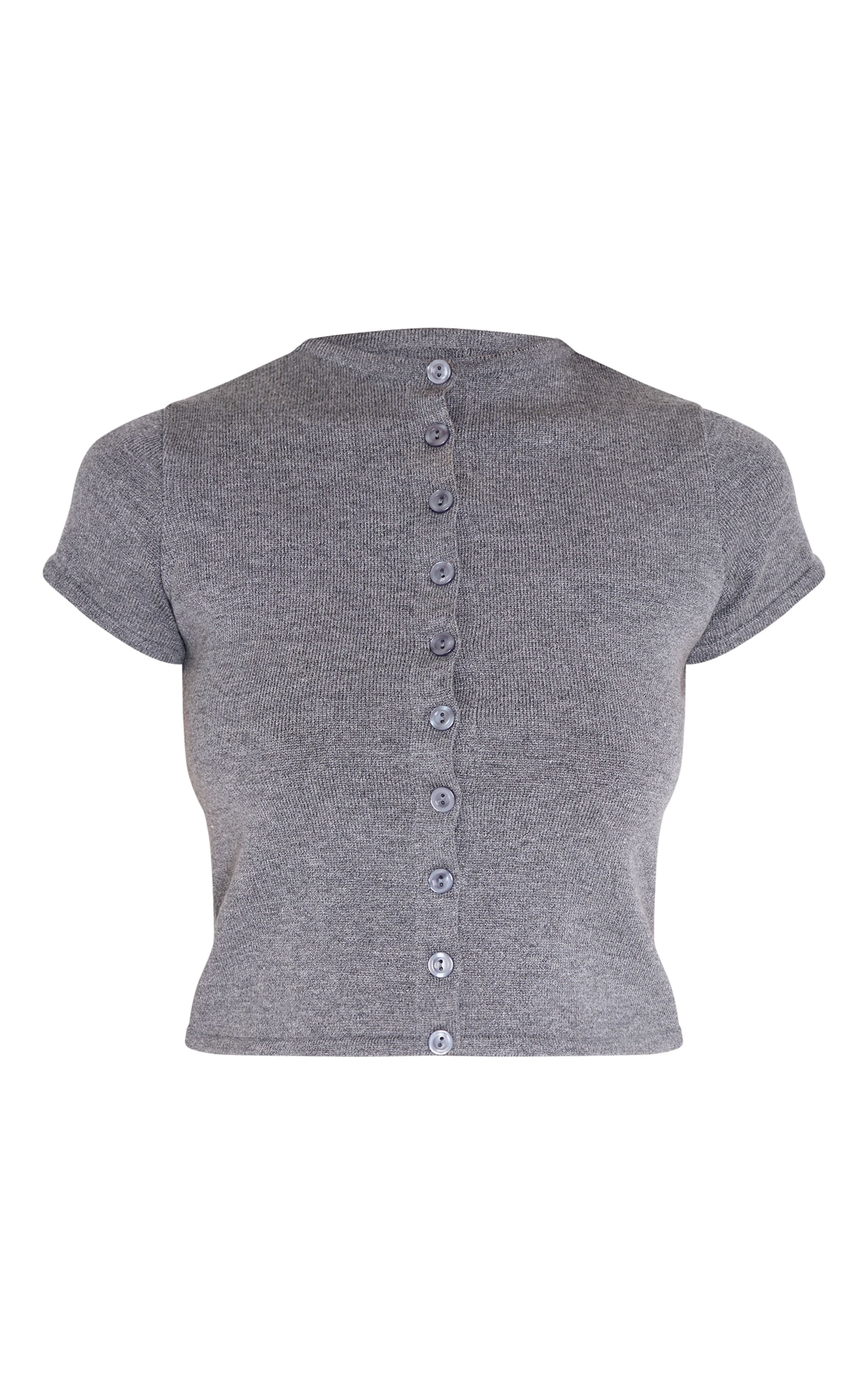 Charcoal Soft Knit Button Up Basic Top image 5