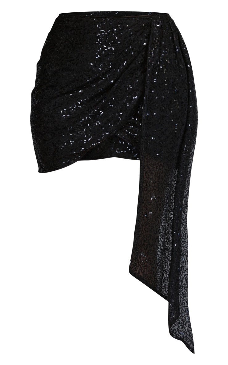 Mini-jupe drap?�e noire ?� sequins imprim?� tourbillons | PrettyLittleThing FR