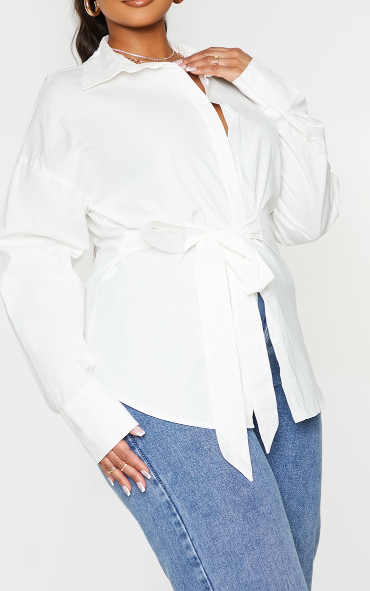 Plus White Tie Side Detail Poplin Shirt image 4