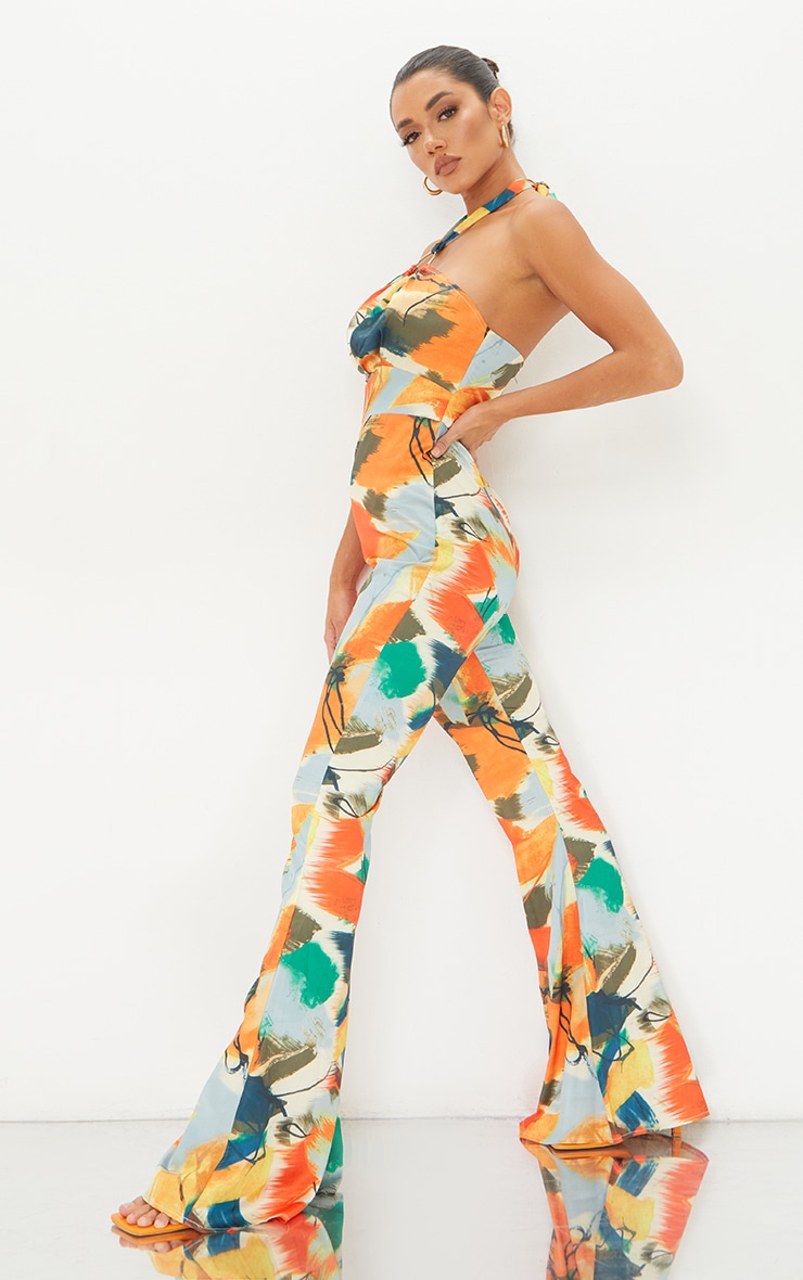 Multi Abstract Print Ring Detail Halterneck Jumpsuit image 3