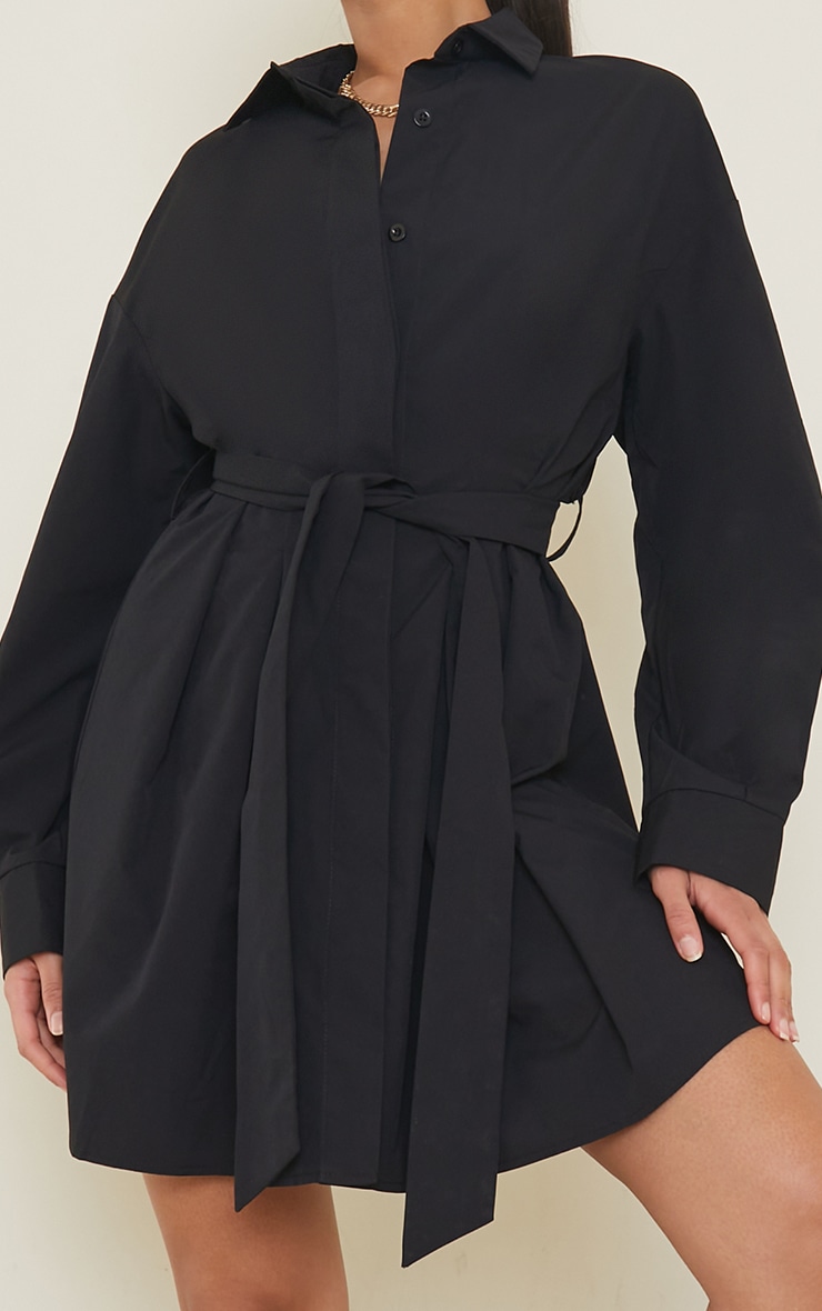 Black Pleated Detail Button Down Shirt Dress PrettyLittleThing