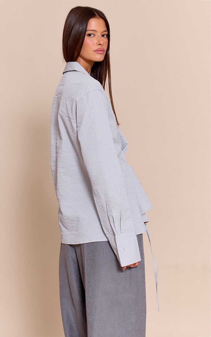 Light Blue Textured Wrap Tie Shirt image 2