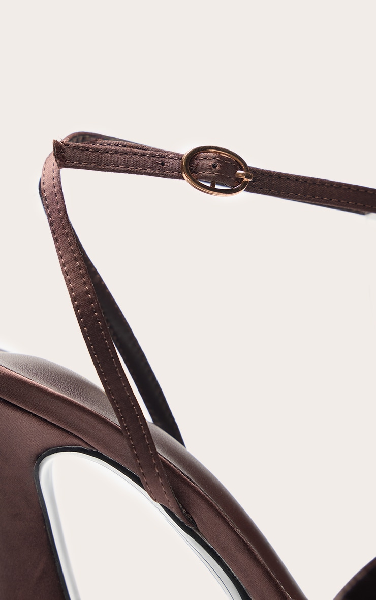 Chocolate Satin Platform Chunky Heeled Sandals image 6