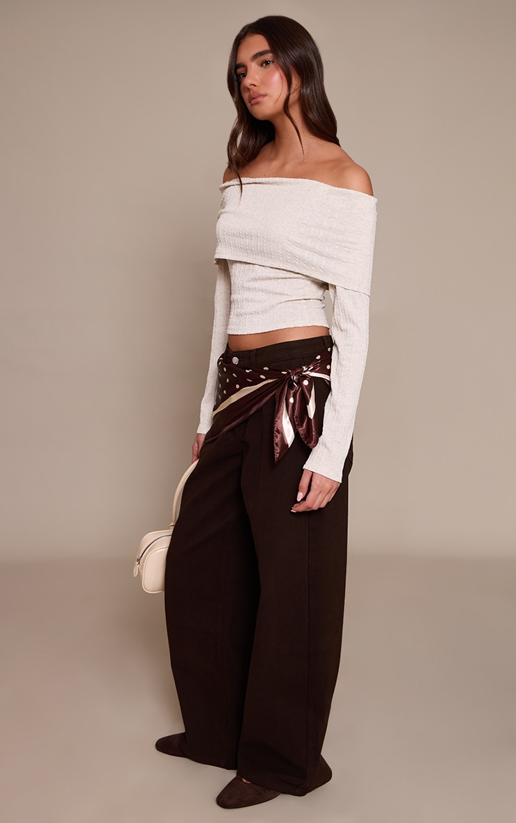 Stone Textured Cable Fold Over Bardot Long Sleeve Top image 3