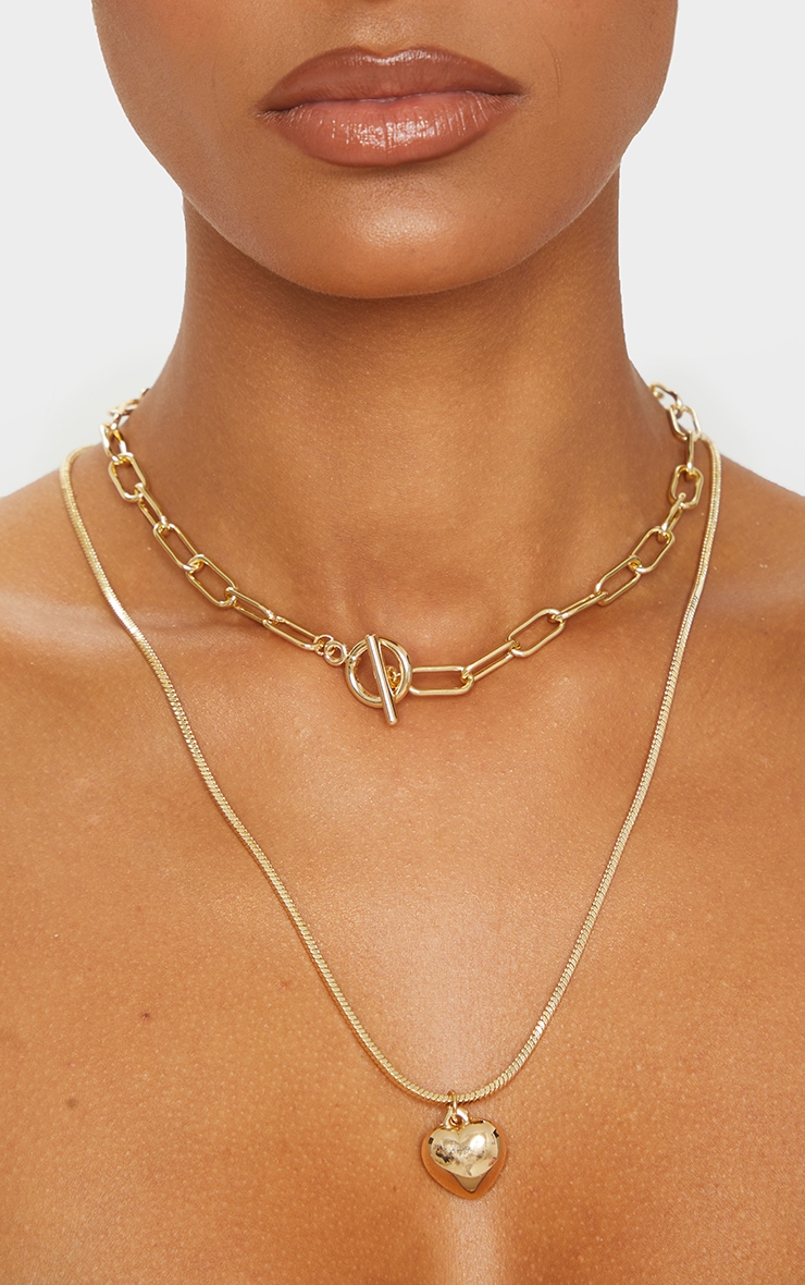 Gold Multi Layering Heart Chain Necklace PrettyLittleThing AUS