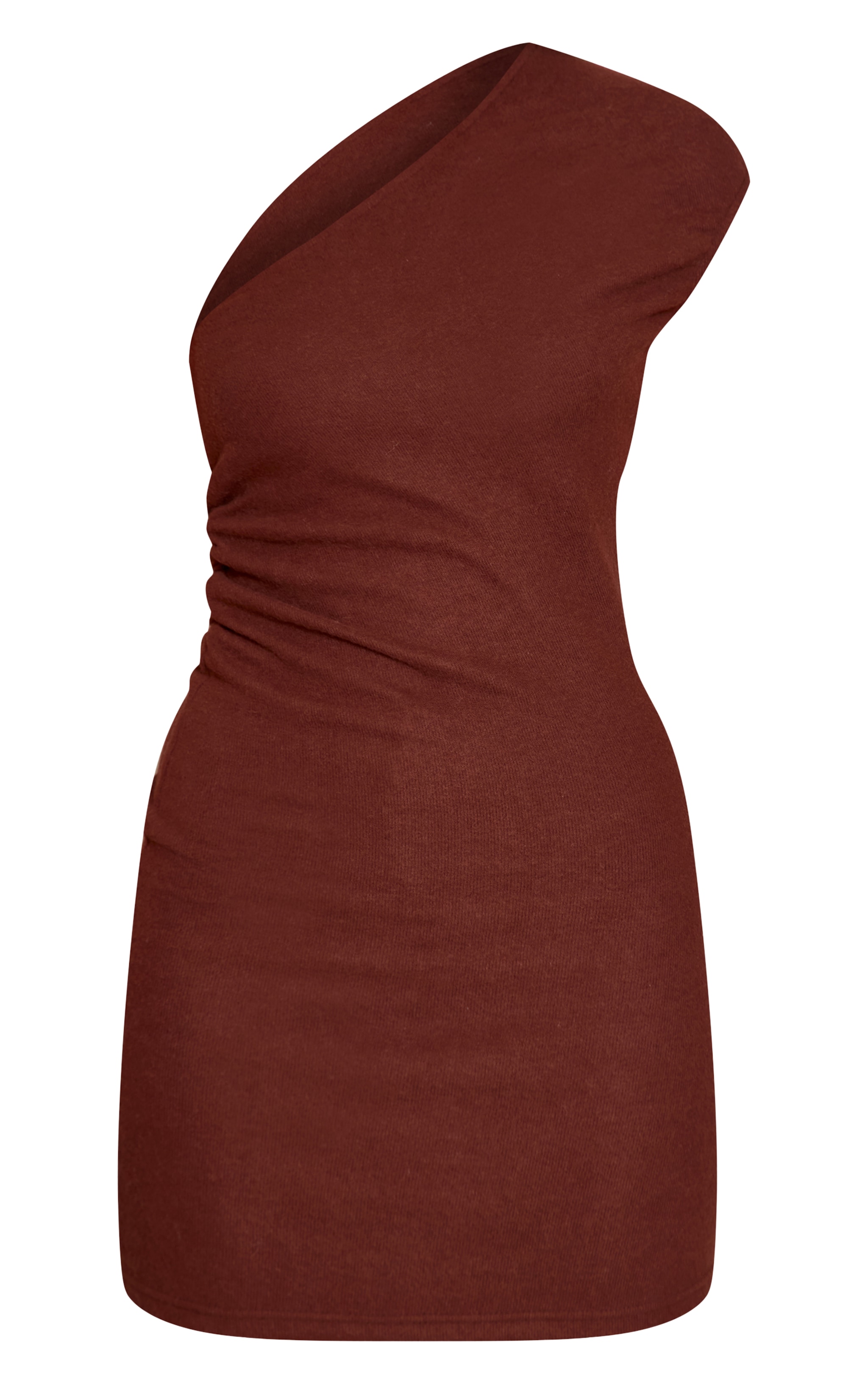 Brown Soft Brushed Asymmetric Ruched Bodycon Dress image 5