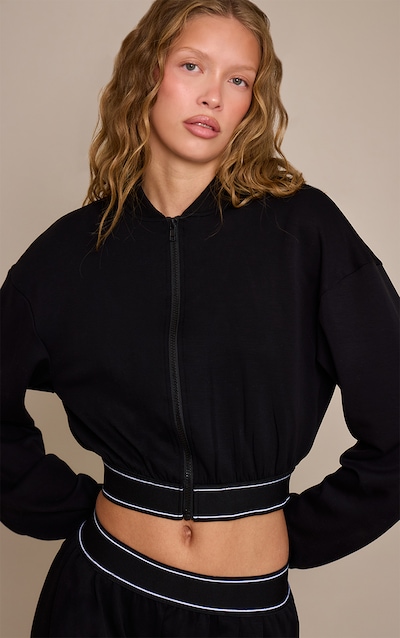 Black Soft Touch Elasticated Waist Bomber Jacket