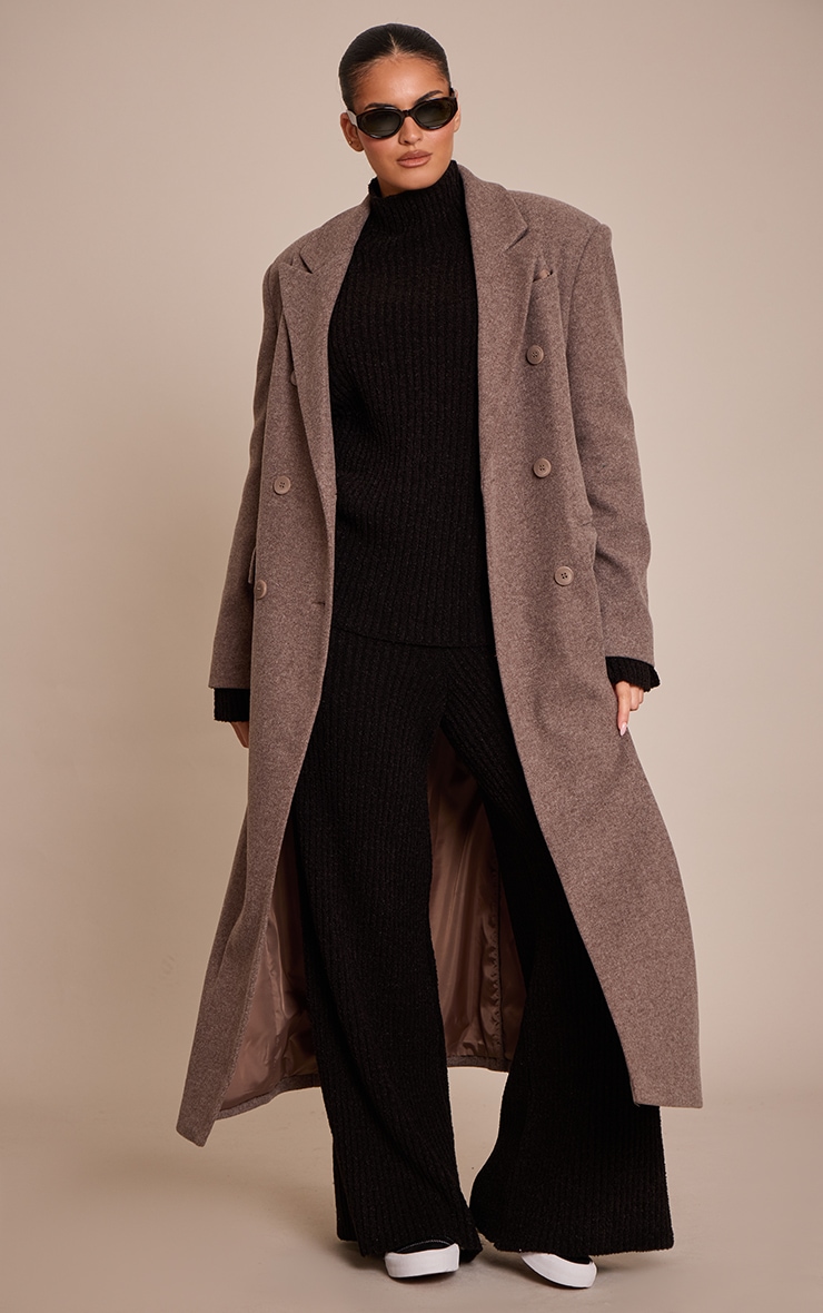 Plus Black Rib Boucle Knit Wide Leg Pants image 1