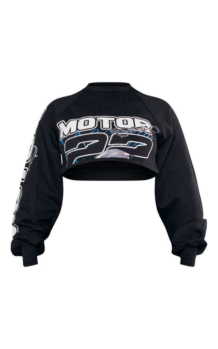 Shape Black Graphic Motorsport Crop Top PrettyLittleThing KSA