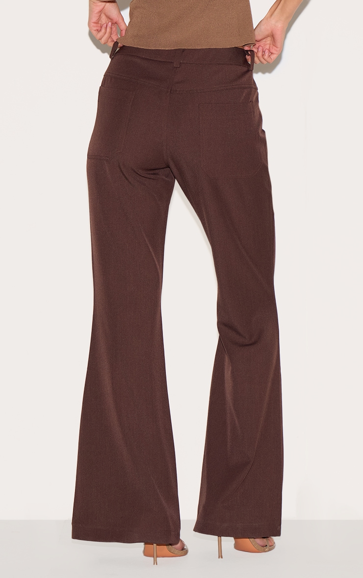 Chocolate Low Rise Pocket Detail Tailored Woven Flared Pants image 3