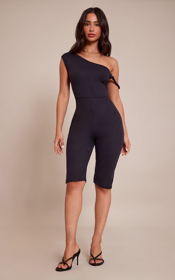 Petite Black Super Soft Bardot Twist Detail Fitted Jumpsuit 
