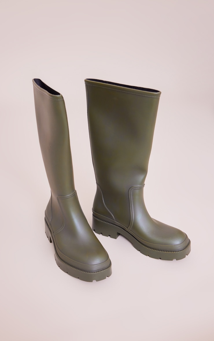 Olive Round Toe Knee High Wellie Boots image 3