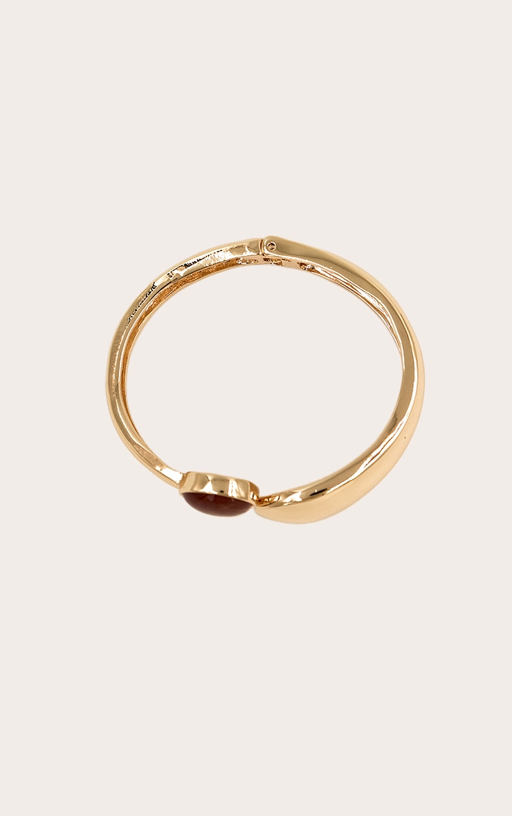 Gold Smooth Amber Stone Tear Drop Cuff image 3