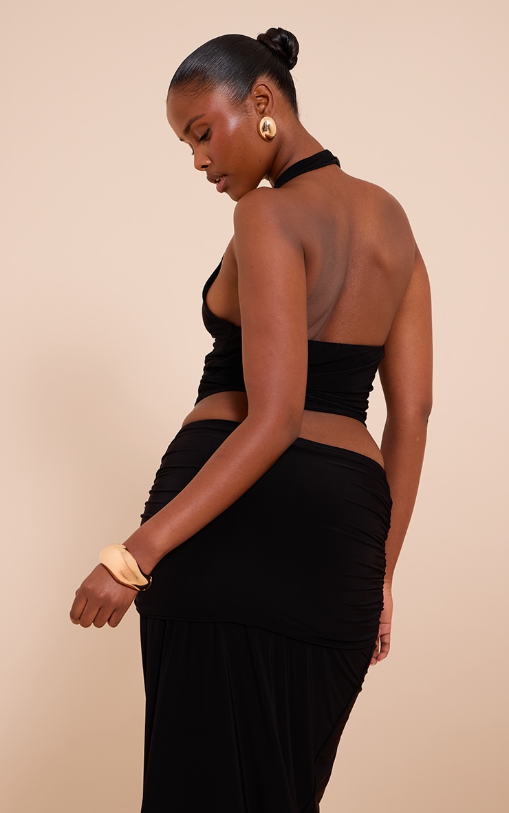 Black Gold Front Ring Detail Halterneck Top image 2