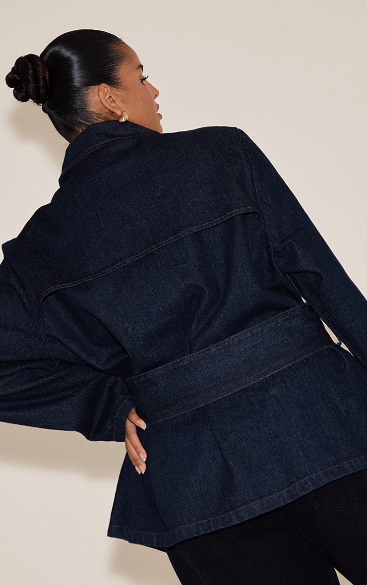 Plus Indigo Cropped Belted Denim Trench image 2