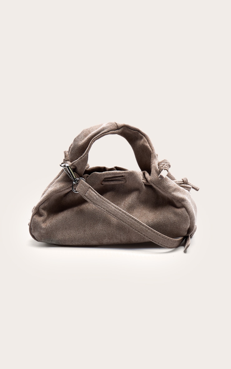 Taupe Faux Suede Drawstring Mini Bag image 2