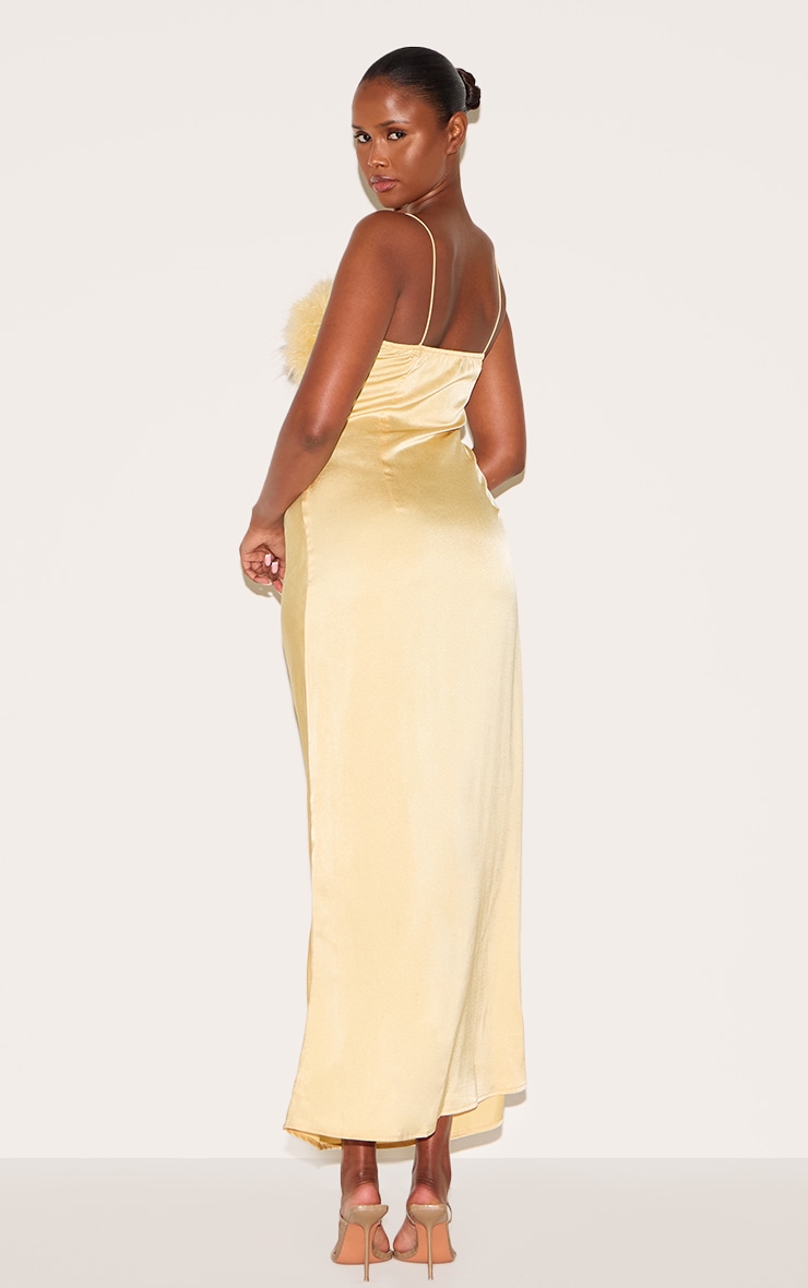 Lemon Satin Feather Bust Detail Strappy Maxi Dress image 2