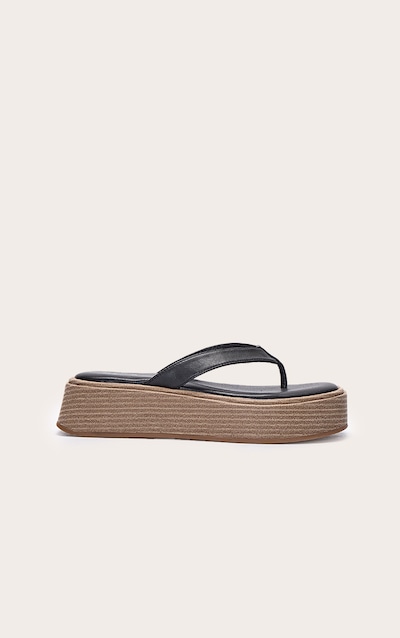 Sandales style tongs plates rondes en PU noir à lit plantaire