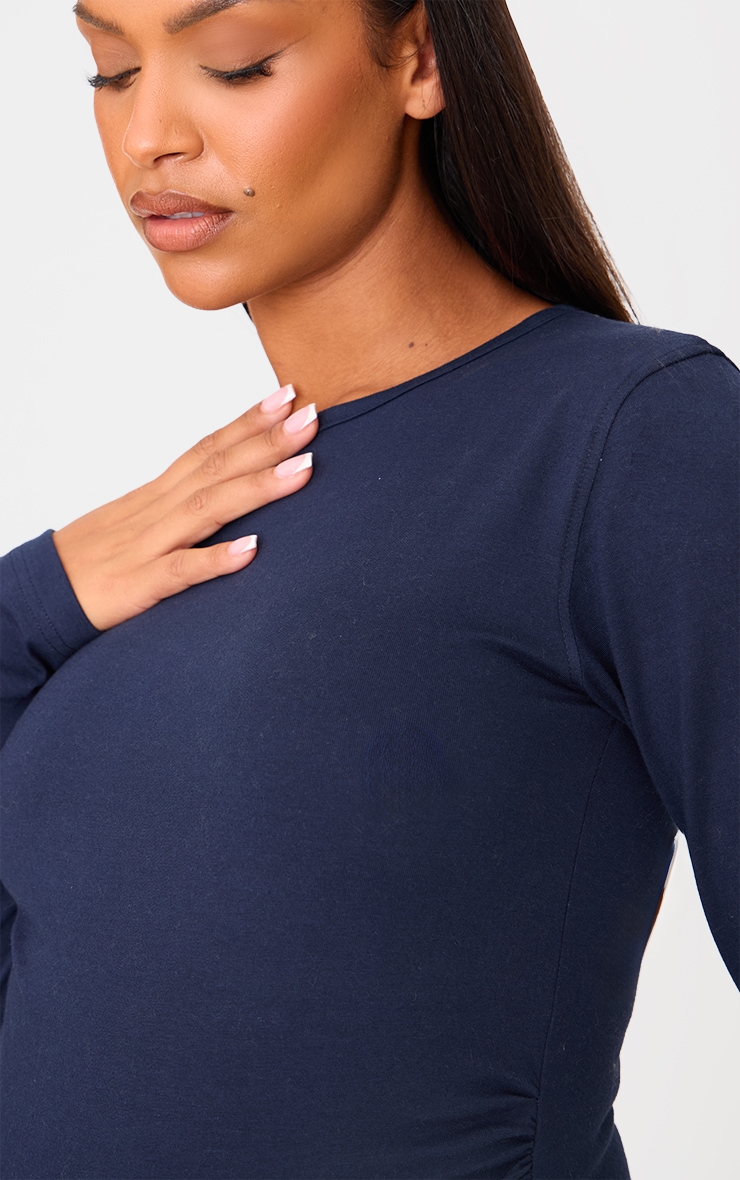 Maternity Navy Crew Neck Long Sleeve Fitted Top image 4