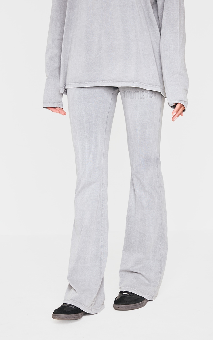 PRETTYLITTLETHING Light Grey Embossed Logo Washed Skinny Flare Pants image 2