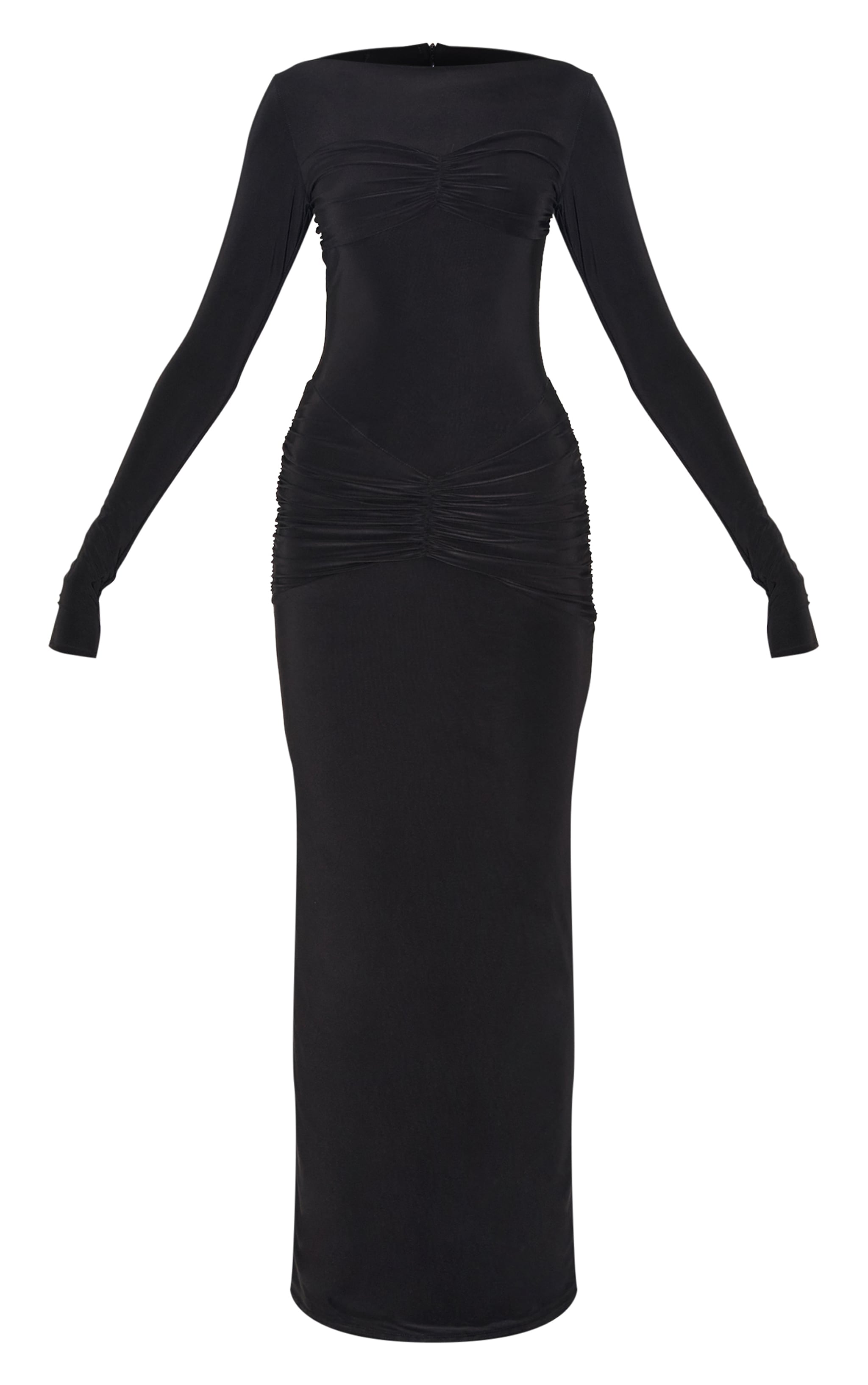 Black Sinky Ruched Panel Detail Maxi Dress image 5