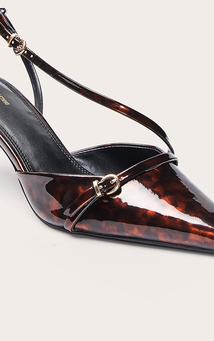 Tortoishell Point Toe Buckle Detail Low Heel Courts image 5