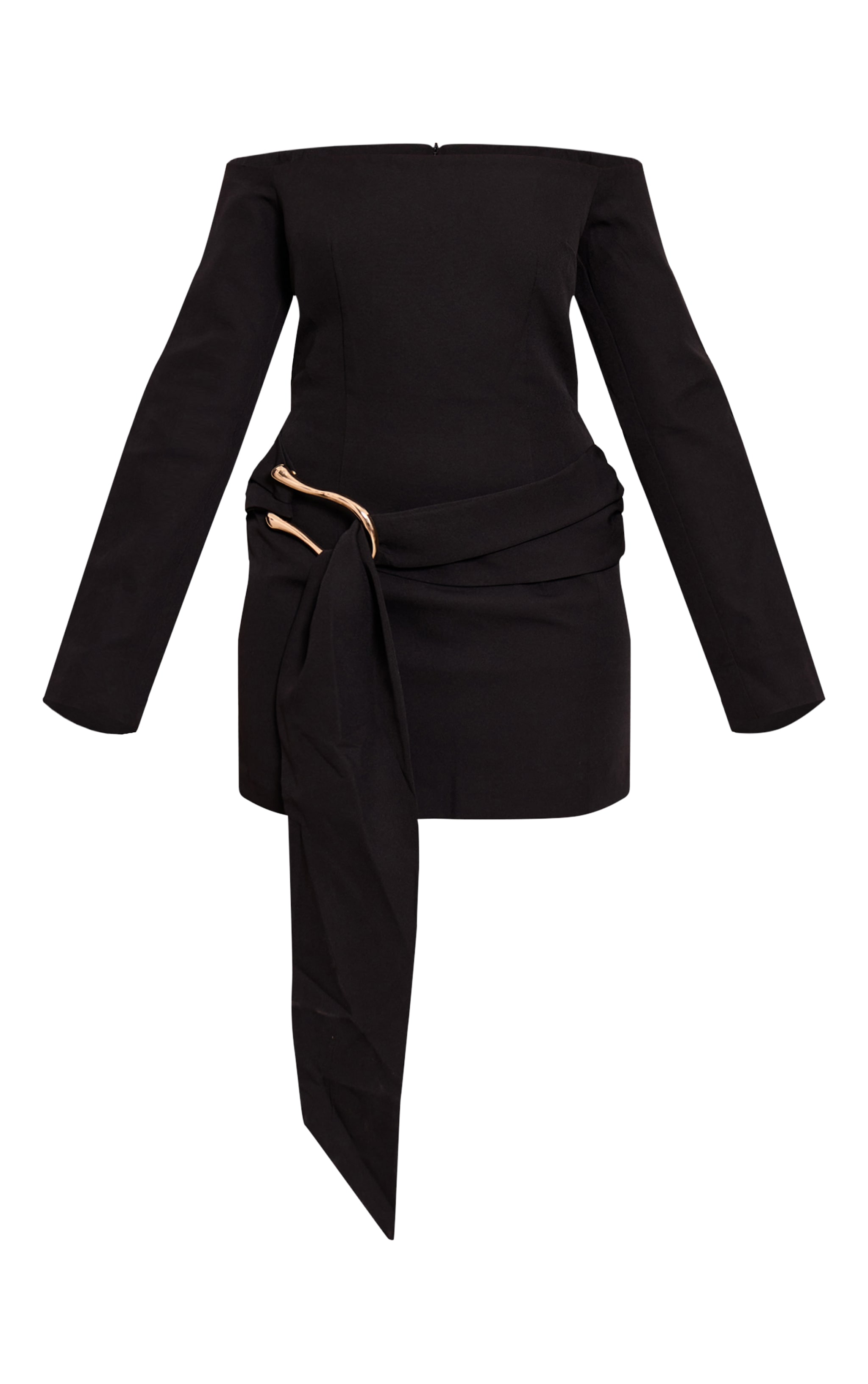 Black Woven Belt Detail Long Sleeve Mini Dress image 5