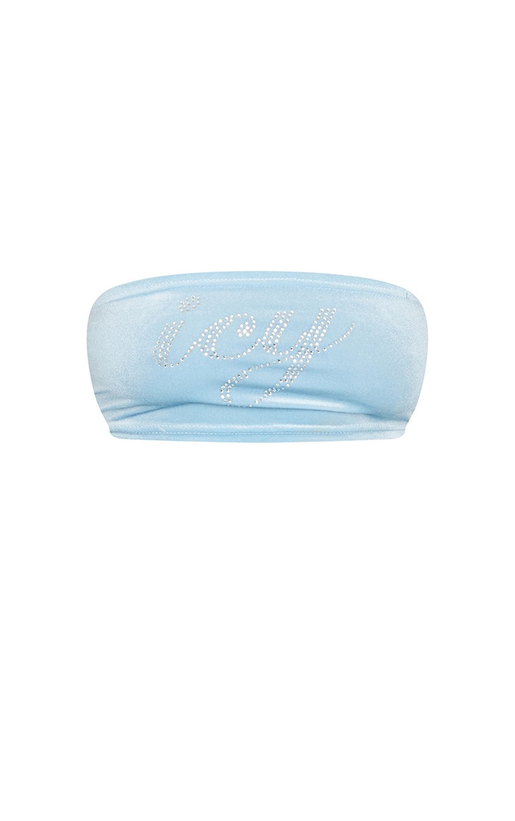 Plus Baby Blue Icy Diamante Velvet Bandeau Top