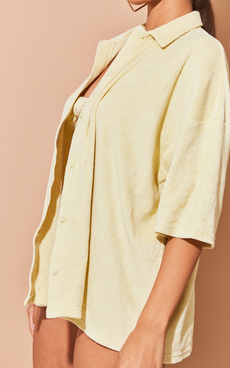 Cream Towelling Button Detail Beach Shirt image 4