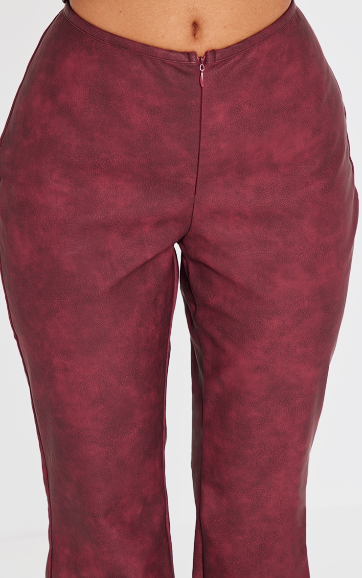 Petite Burgundy Faux Leather Zip Front Flared Trousers image 4