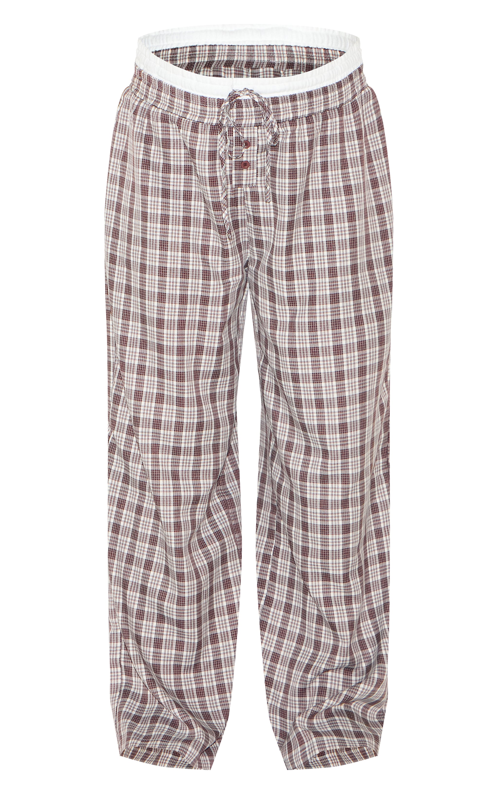 Plus Brown Gingham Print Button Front Straight Leg Pants image 5