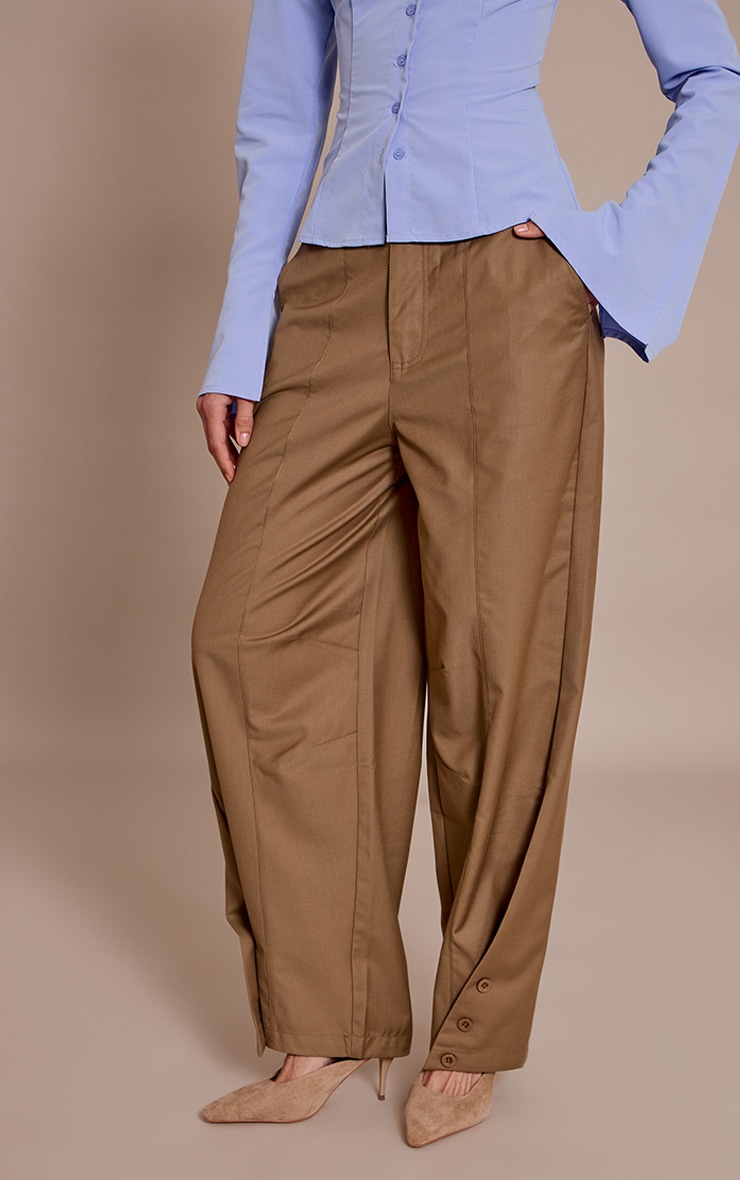 Sage Khaki Woven Button Barrel Leg Seam Pants image 2